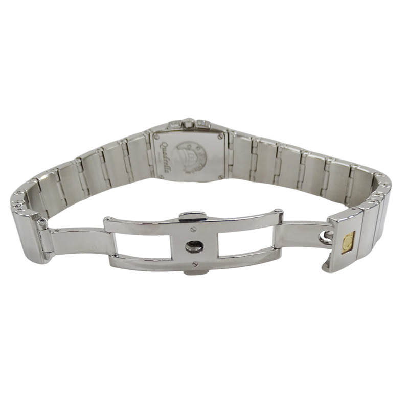 歐米茄星座系列 Quadrella Mini 1585.79 女士腕錶,飾有貝殼、鑽石和彩色寶石,石英機芯,不鏽鋼錶殼,銀色,拋光處理-3