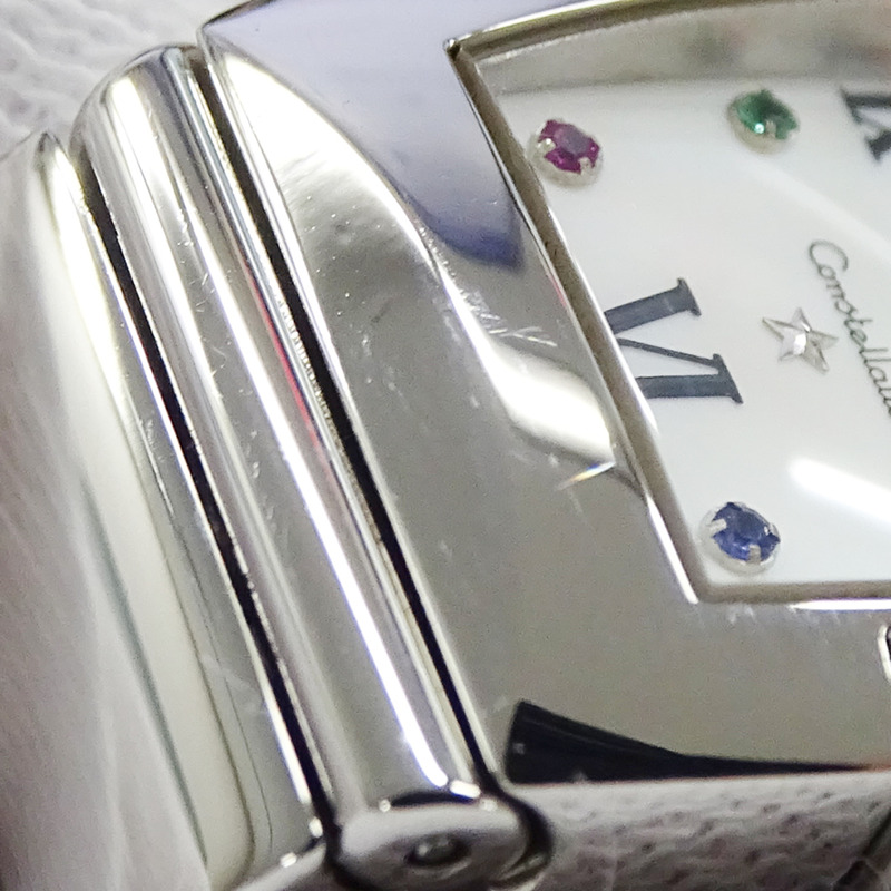 歐米茄星座系列 Quadrella Mini 1585.79 女士腕錶,飾有貝殼、鑽石和彩色寶石,石英機芯,不鏽鋼錶殼,銀色,拋光處理-12