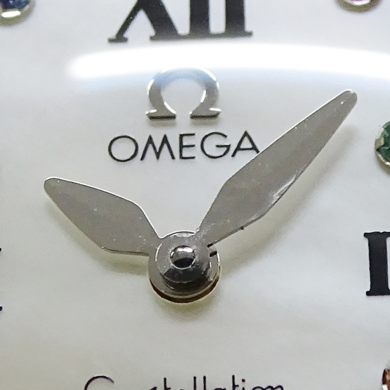 歐米茄星座系列 Quadrella Mini 1585.79 女士腕錶,飾有貝殼、鑽石和彩色寶石,石英機芯,不鏽鋼錶殼,銀色,拋光處理-14