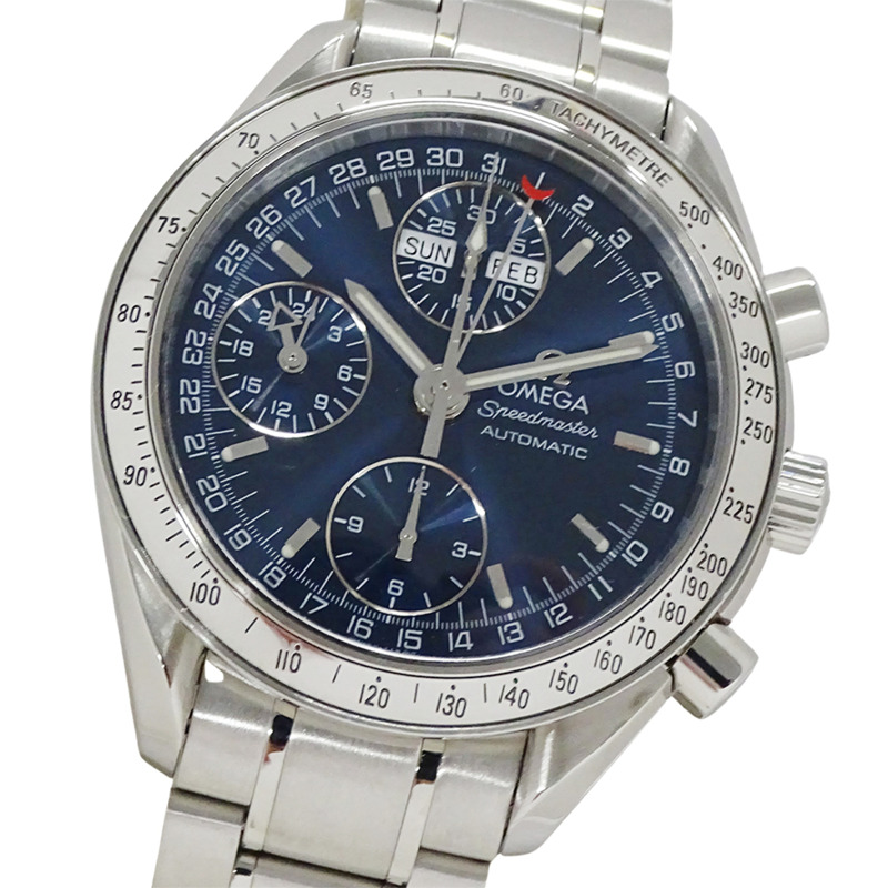 歐米茄超霸系列3523.80男士腕錶,三曆,自動上鍊,不鏽鋼,銀色,藍色,拋光-0