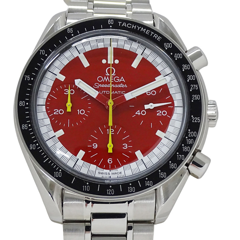 歐米茄超霸系列賽車邁克爾·舒馬赫3510.61男士計時自動腕錶，精鋼錶殼，銀色和紅色拋光飾面-1