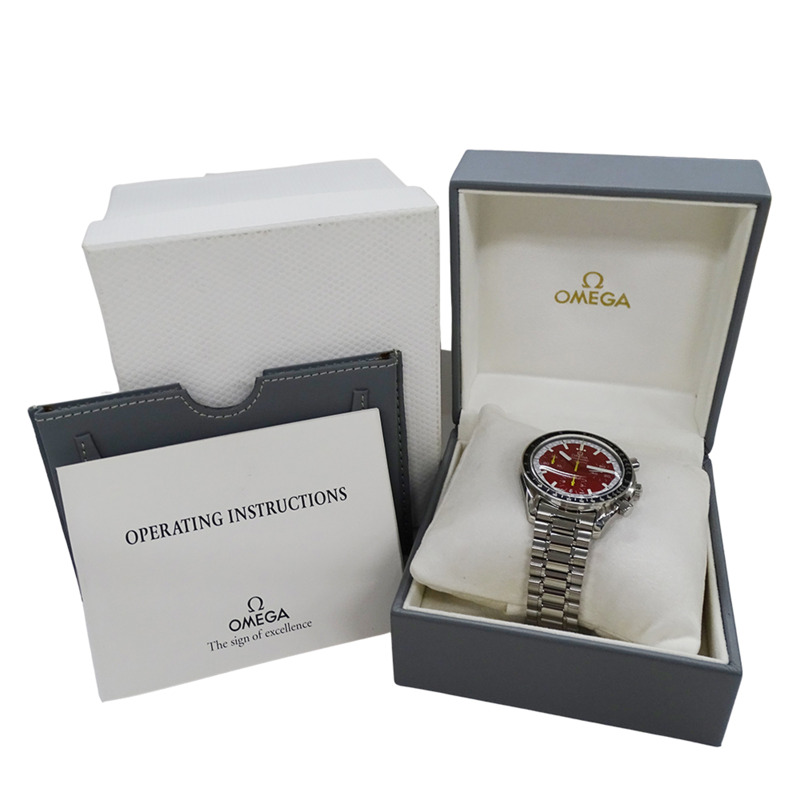 歐米茄超霸系列賽車邁克爾·舒馬赫3510.61男士計時自動腕錶，精鋼錶殼，銀色和紅色拋光飾面-7