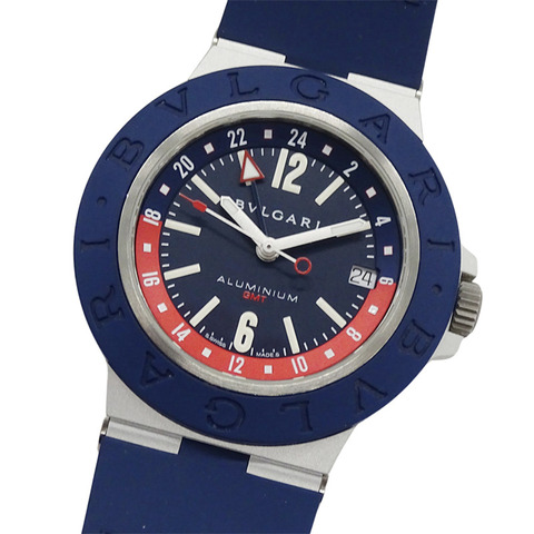 寶格麗 (Bvlgari) 男士自動機械腕錶，鋁製錶殼，GMT兩地時功能，日期顯示，AT橡膠錶帶，BB40ATGMT，圓形錶盤，已保養