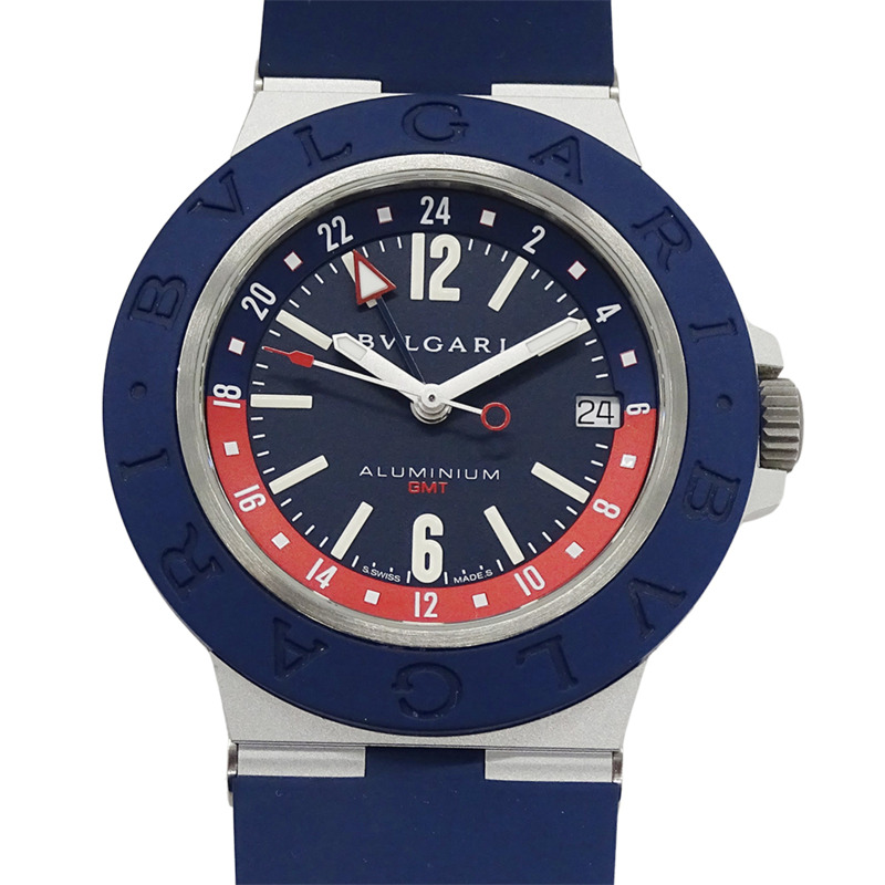 寶格麗 (Bvlgari) 男士自動機械腕錶,鋁製錶殼,GMT兩地時功能,日期顯示,AT橡膠錶帶,BB40ATGMT,圓形錶盤,已保養-1