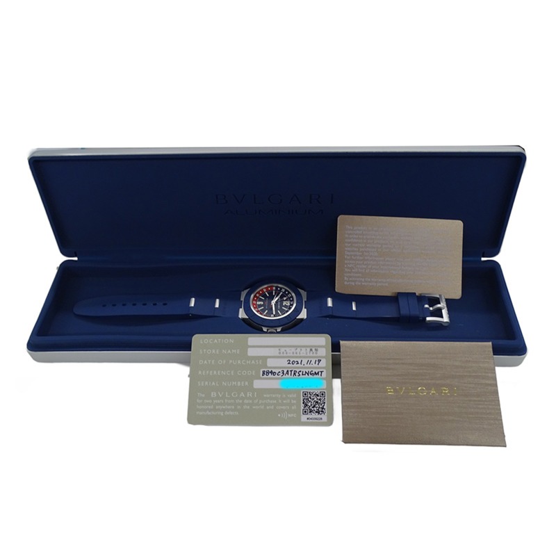寶格麗 (Bvlgari) 男士自動機械腕錶,鋁製錶殼,GMT兩地時功能,日期顯示,AT橡膠錶帶,BB40ATGMT,圓形錶盤,已保養-6