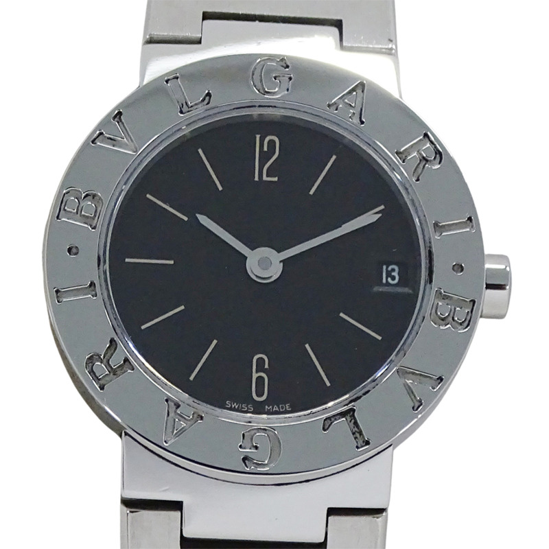 寶格麗女士腕錶，品牌：日期石英QZ不銹鋼SS BB23SS銀色黑色圓形拋光-1