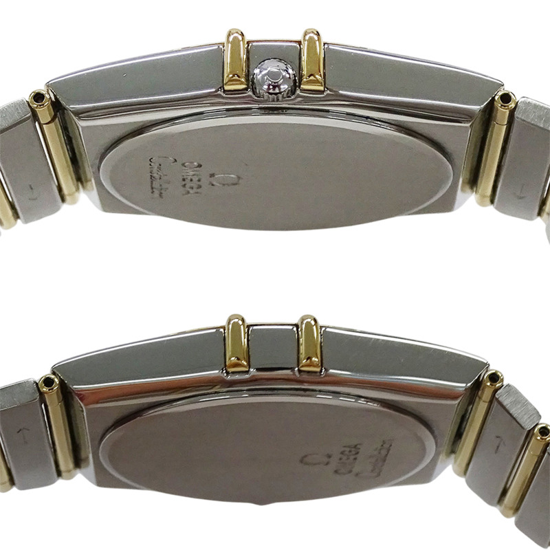 歐米茄星座系列男士腕錶,鑲鑽,日期顯示,石英機芯,QZ不銹鋼,黃金和黃金,全條形錶帶,拋光-2