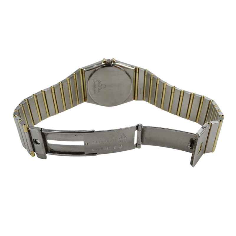 歐米茄星座系列男士腕錶,鑲鑽,日期顯示,石英機芯,QZ不銹鋼,黃金和黃金,全條形錶帶,拋光-3