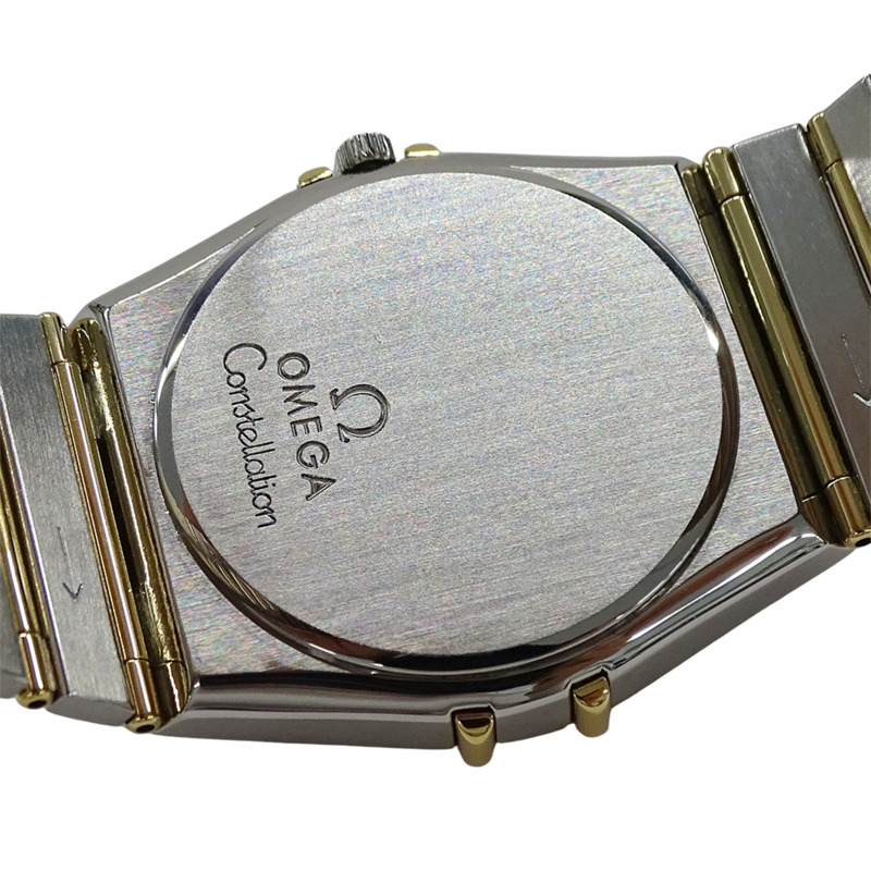 歐米茄星座系列男士腕錶,鑲鑽,日期顯示,石英機芯,QZ不銹鋼,黃金和黃金,全條形錶帶,拋光-6