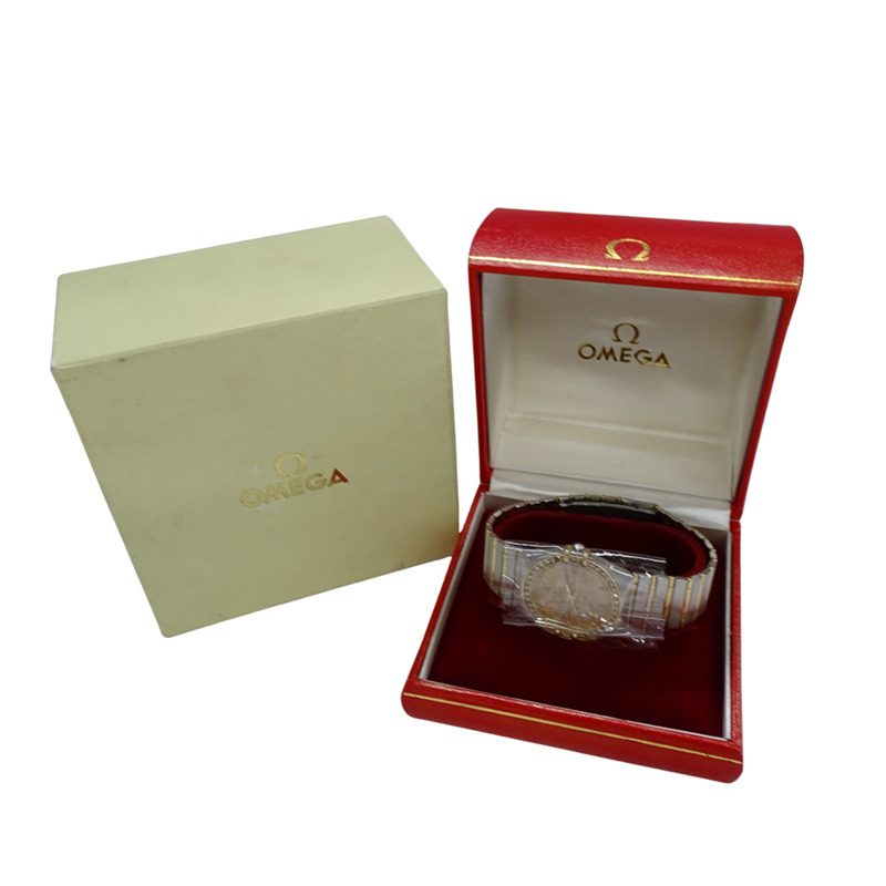 歐米茄星座系列男士腕錶,鑲鑽,日期顯示,石英機芯,QZ不銹鋼,黃金和黃金,全條形錶帶,拋光-7