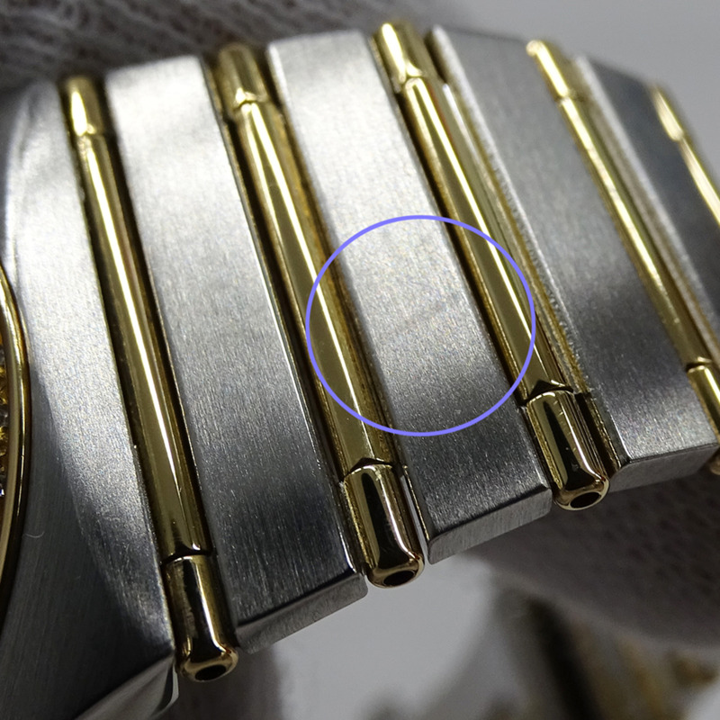 歐米茄星座系列男士腕錶,鑲鑽,日期顯示,石英機芯,QZ不銹鋼,黃金和黃金,全條形錶帶,拋光-11