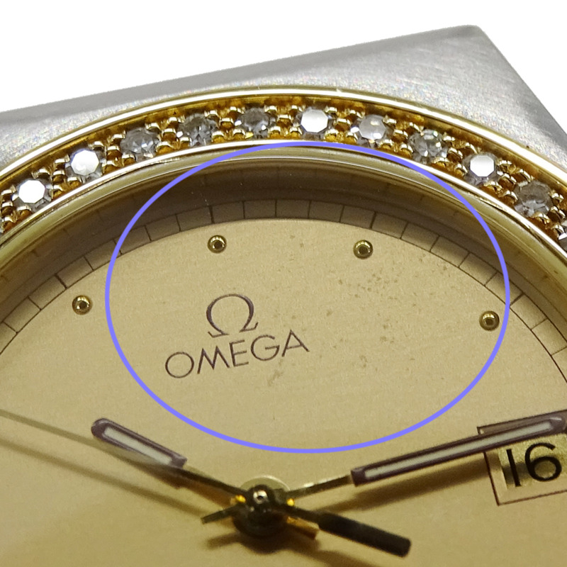 歐米茄星座系列男士腕錶,鑲鑽,日期顯示,石英機芯,QZ不銹鋼,黃金和黃金,全條形錶帶,拋光-14