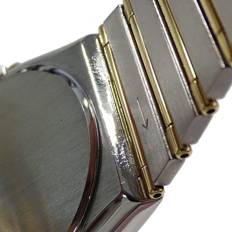 歐米茄星座系列男士腕錶,鑲鑽,日期顯示,石英機芯,QZ不銹鋼,黃金和黃金,全條形錶帶,拋光-15