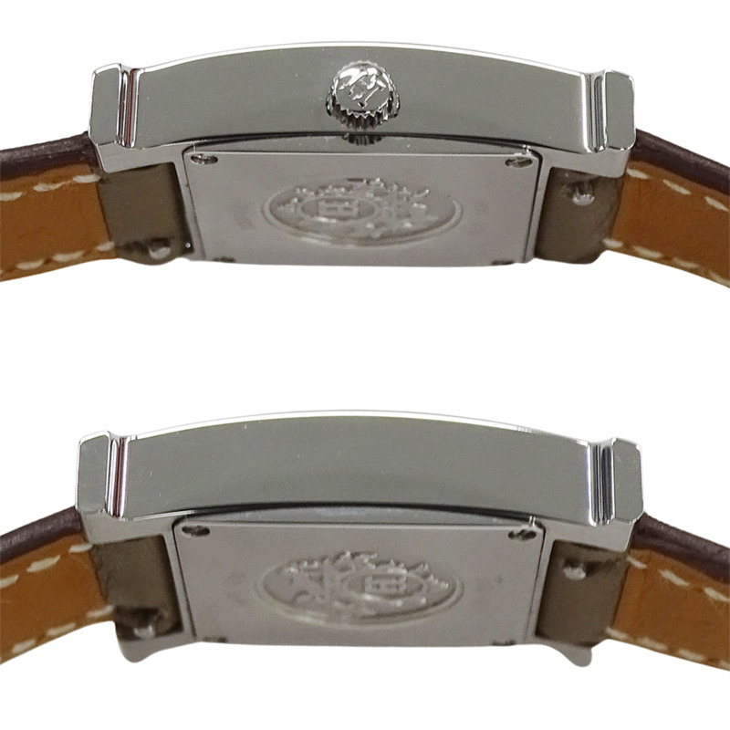 愛馬仕 H 系列女士石英 QZ 腕錶,不鏽鋼錶殼,配皮錶帶,型號 HH1.210,銀白色拋光款-2