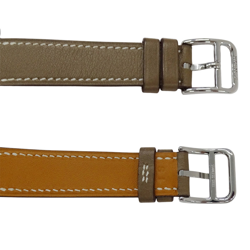 愛馬仕 H 系列女士石英 QZ 腕錶,不鏽鋼錶殼,配皮錶帶,型號 HH1.210,銀白色拋光款-3