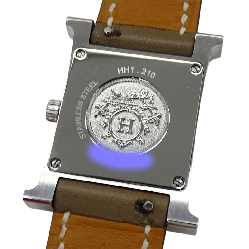 愛馬仕 H 系列女士石英 QZ 腕錶,不鏽鋼錶殼,配皮錶帶,型號 HH1.210,銀白色拋光款-5