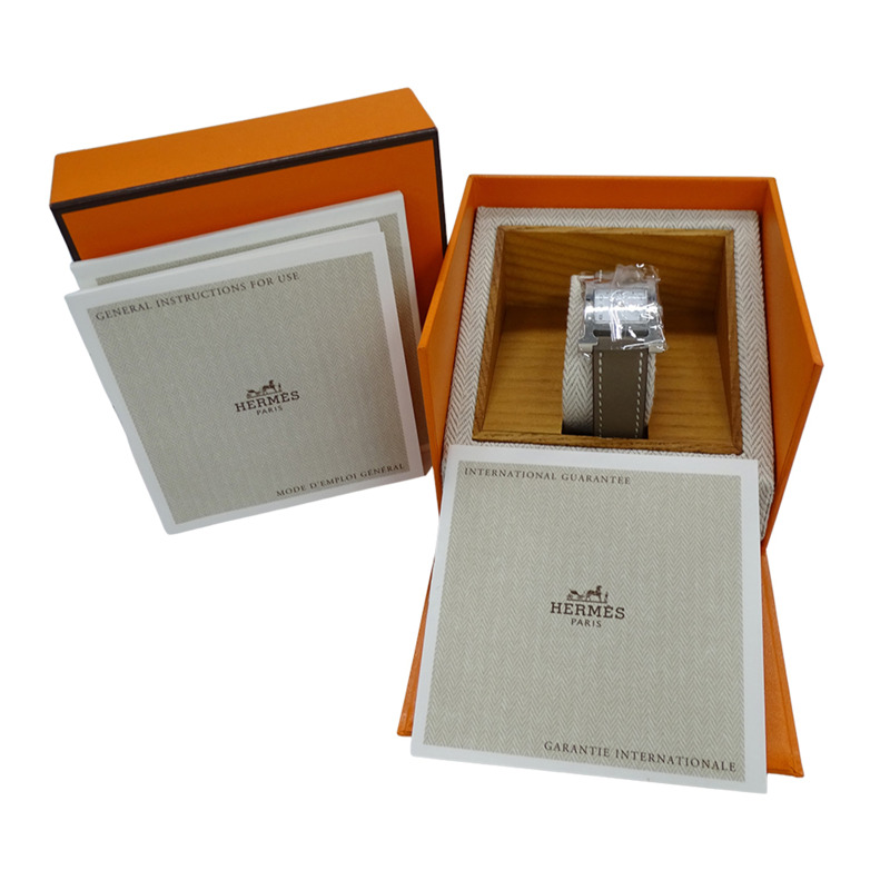 愛馬仕 H 系列女士石英 QZ 腕錶,不鏽鋼錶殼,配皮錶帶,型號 HH1.210,銀白色拋光款-6