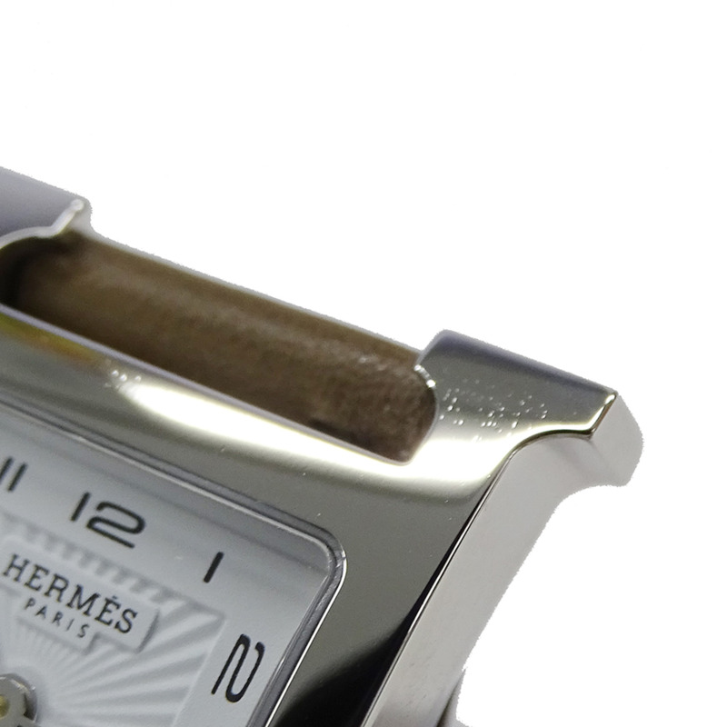 愛馬仕 H 系列女士石英 QZ 腕錶,不鏽鋼錶殼,配皮錶帶,型號 HH1.210,銀白色拋光款-8