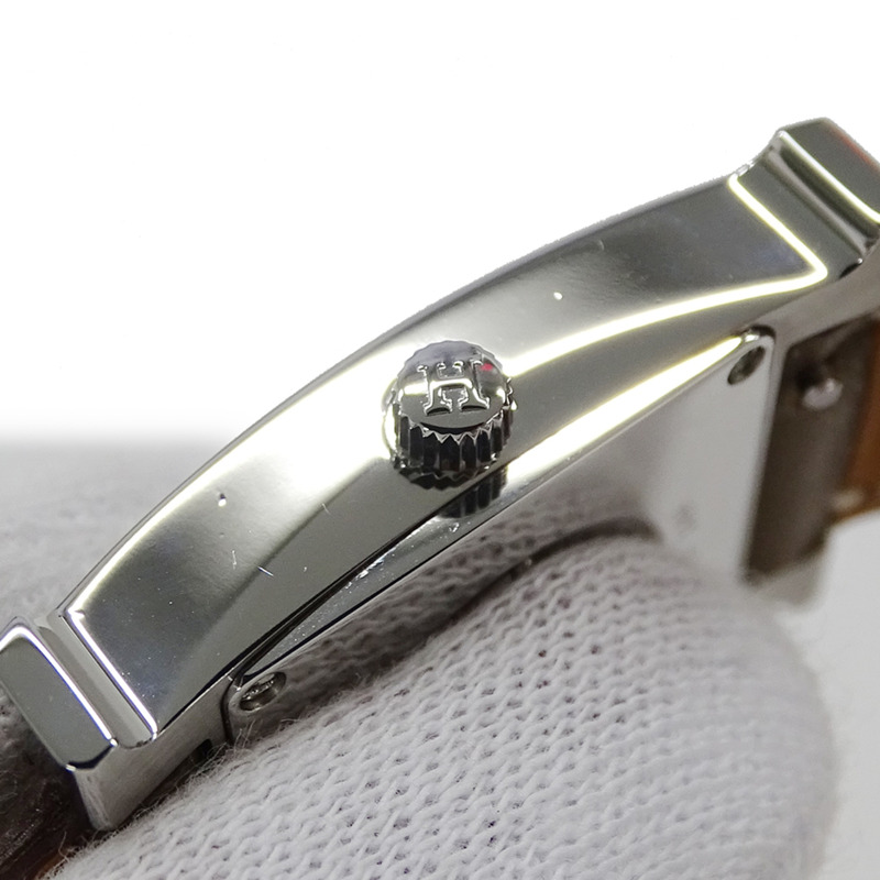 愛馬仕 H 系列女士石英 QZ 腕錶,不鏽鋼錶殼,配皮錶帶,型號 HH1.210,銀白色拋光款-12