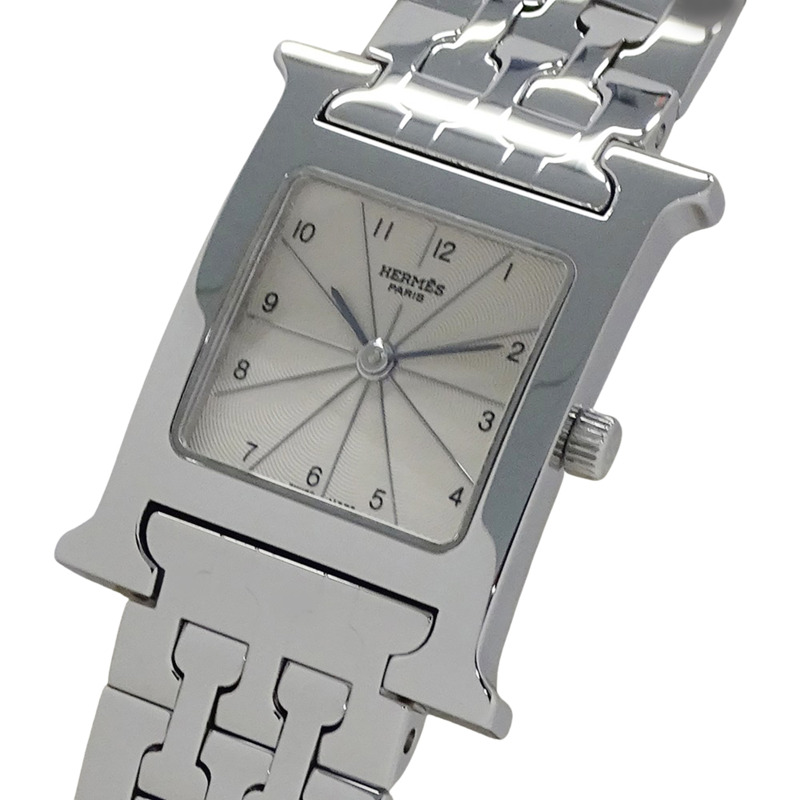愛馬仕 H 系列女士石英 QZ 腕錶，不鏽鋼 SS HH1.210，銀色象牙拋光-0