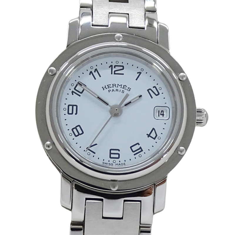 愛馬仕 Clipper Date 女士石英腕錶，不鏽鋼材質，CL4.210，銀/白色，拋光處理-1