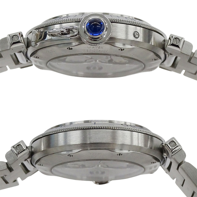 卡地亞 Pasha 男士腕錶,型號 W31037H3,GMT 兩地時,日期顯示,自動上鍊,不鏽鋼材質,銀色錶殼,圓形錶盤,拋光處理-2