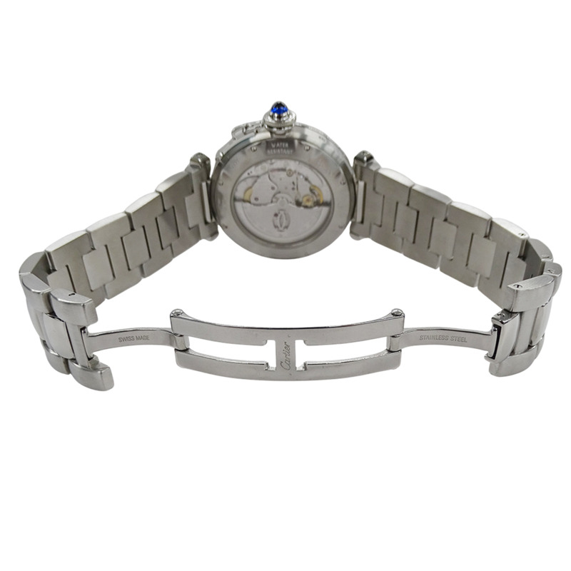 卡地亞 Pasha 男士腕錶,型號 W31037H3,GMT 兩地時,日期顯示,自動上鍊,不鏽鋼材質,銀色錶殼,圓形錶盤,拋光處理-3