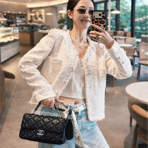CHANEL 黑銀外縫CF立體鬆餅格classic Flap bag®️