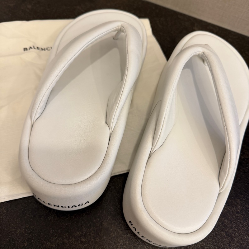 BALENCIAGA巴黎世家白色厚底夾腳拖鞋-8