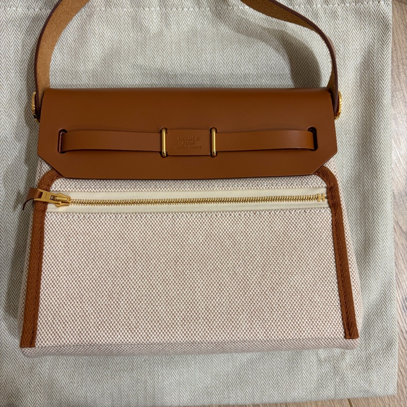Hermes mini Herbag(金棕金)帆布包-8