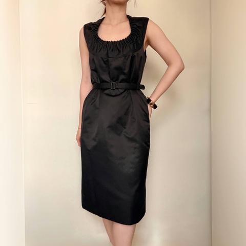 Bottega Veneta BV IT40 黑色絲質連衣裙 洋裝 晚宴禮服 中長裙 意大利製