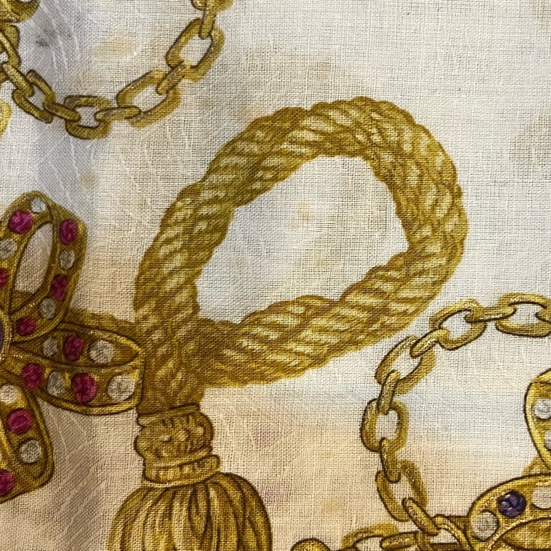 中古vantage DIOR金色流蘇寶石圖騰50x50絲巾方巾-15