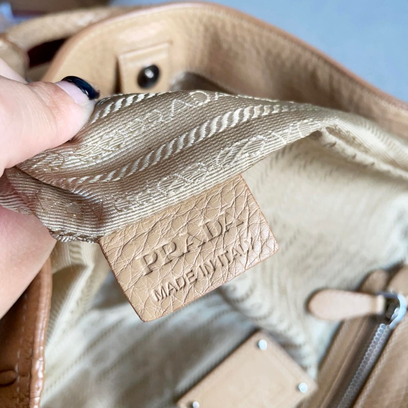 Parda 普拉達 手提肩揹兩用包/工作包/奶茶色/二手美品-7