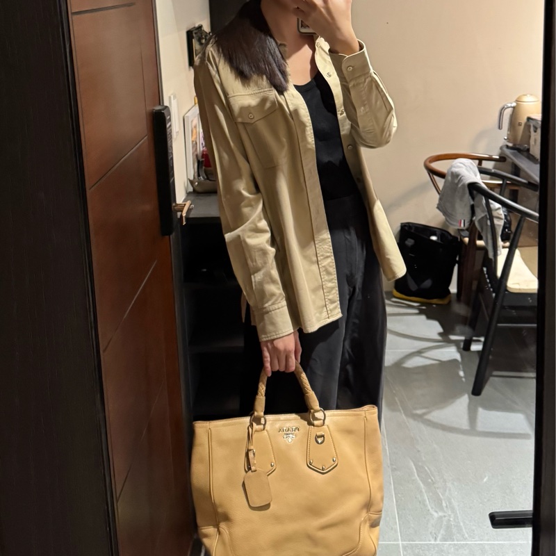 Parda 普拉達 手提肩揹兩用包/工作包/奶茶色/二手美品-8