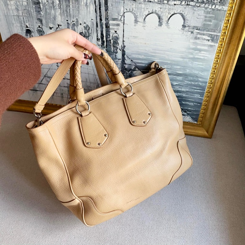 Parda 普拉達 手提肩揹兩用包/工作包/奶茶色/二手美品-14