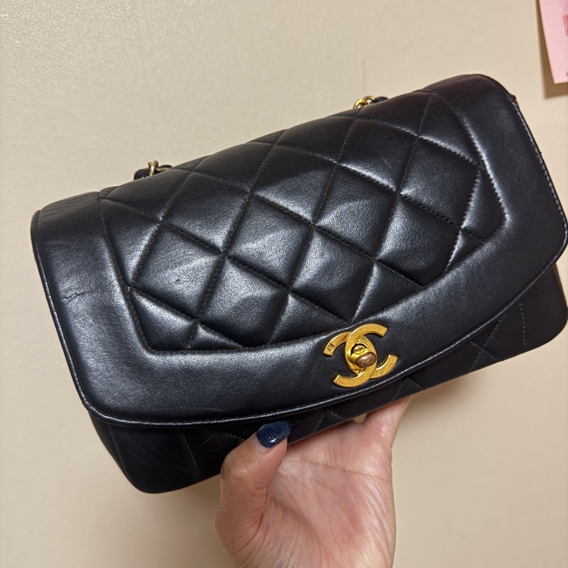 CHANEL 黑金羊皮黛妃包 VINTAGE 保證正品 免鑒定費-0