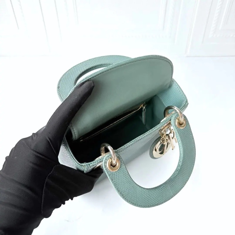 Dior lady 蜥蜴皮三格 黛妃包綠色金扣17*14 98新配件塵袋-2