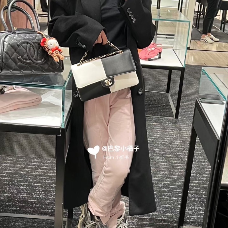 Chanel熊貓黑白配色cf肩背斜背包芯片款 琺瑯扣 中號25*15*6.5 99新配件盒子塵袋購證說明書-0