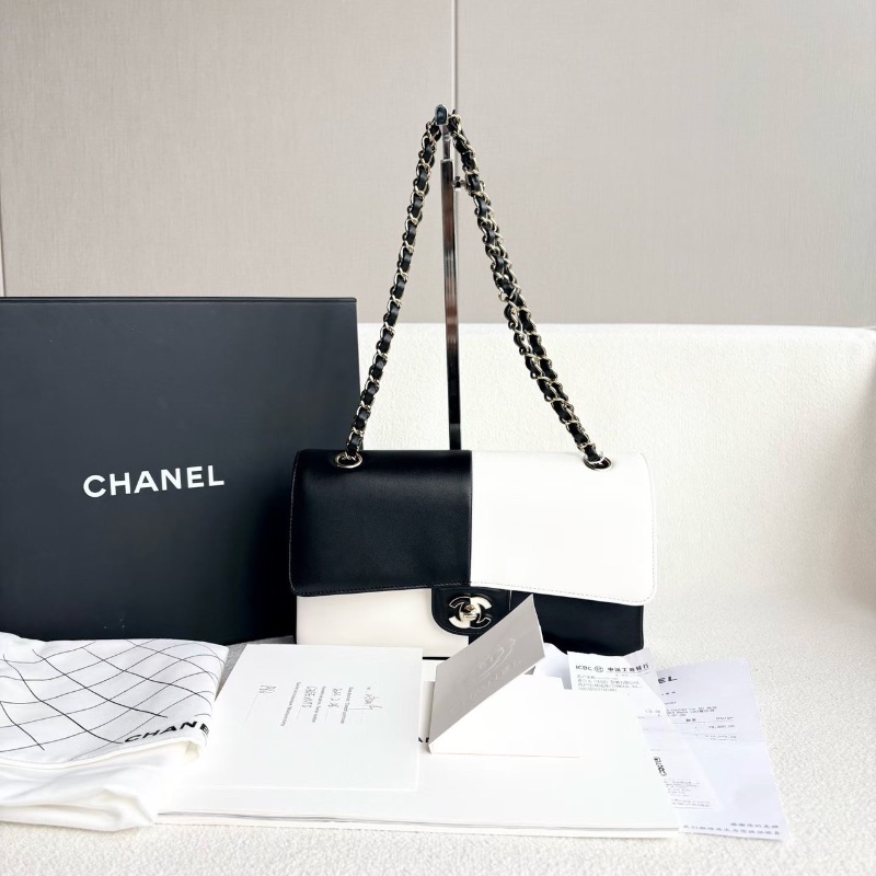 Chanel熊貓黑白配色cf肩背斜背包芯片款 琺瑯扣 中號25*15*6.5 99新配件盒子塵袋購證說明書-1