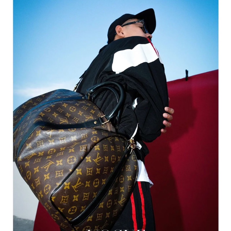 LV Keepall55老花拼黑旅行包 55*31*24 98新配件肩帶塵袋鑰匙鎖行李牌-0