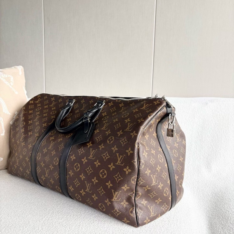 LV Keepall55老花拼黑旅行包 55*31*24 98新配件肩帶塵袋鑰匙鎖行李牌-5