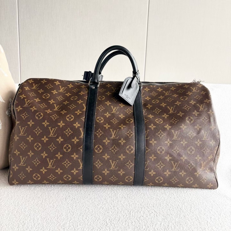 LV Keepall55老花拼黑旅行包 55*31*24 98新配件肩帶塵袋鑰匙鎖行李牌-6