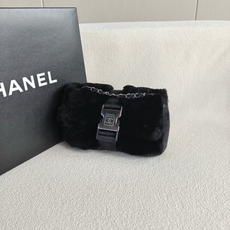 Chanel 黑色兔毛方標sport鏈條包24*15*4.5 98新盒子保卡購證塵袋-3