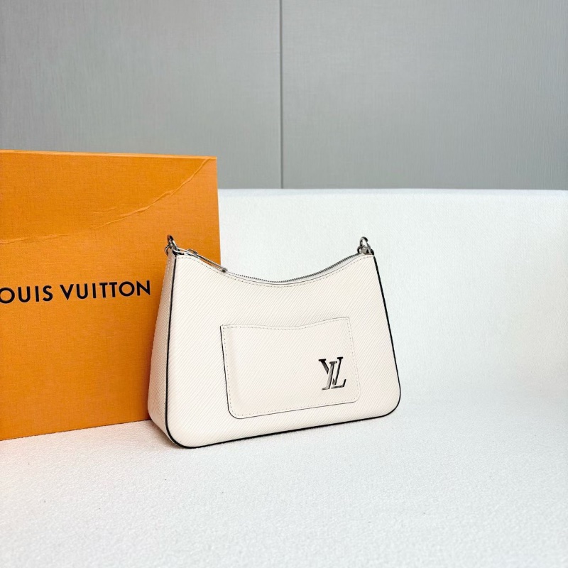 LV水波紋Marelle腋下包芯片款 奶昔白銀扣 25*17*7.5 99新配件盒子塵袋購證子袋-4