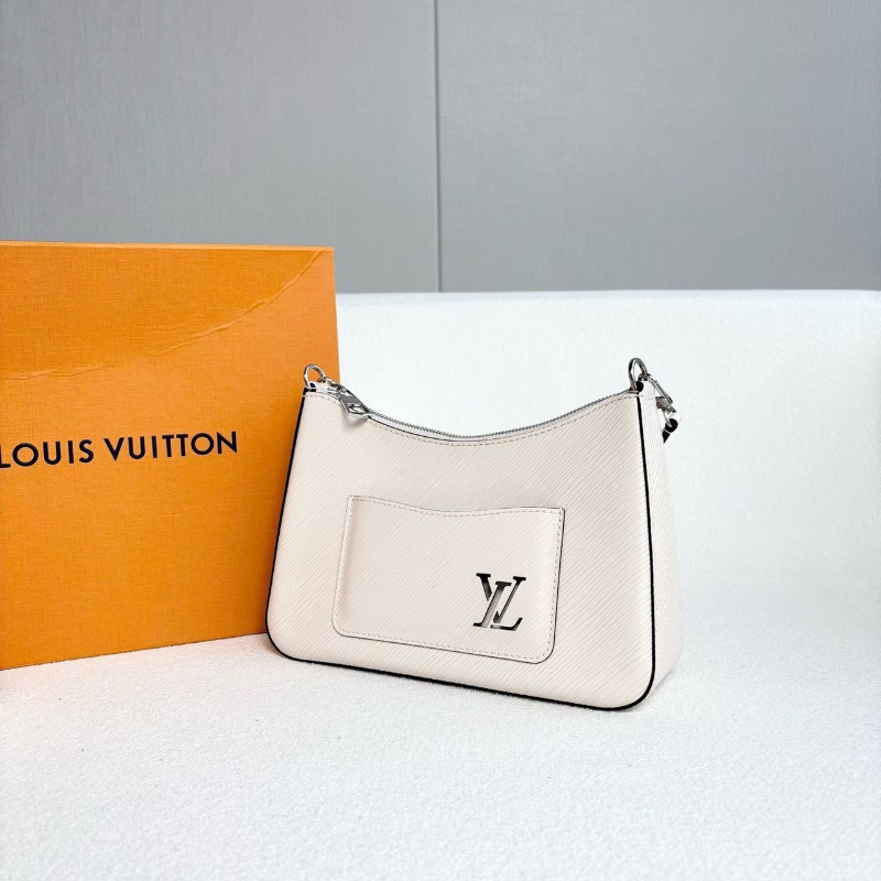 LV水波紋Marelle腋下包芯片款 奶昔白銀扣 25*17*7.5 99新配件盒子塵袋購證子袋-6