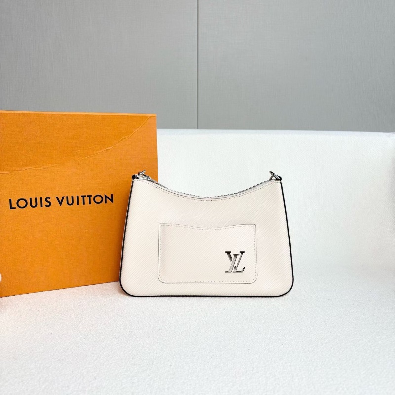 LV水波紋Marelle腋下包芯片款 奶昔白銀扣 25*17*7.5 99新配件盒子塵袋購證子袋-7