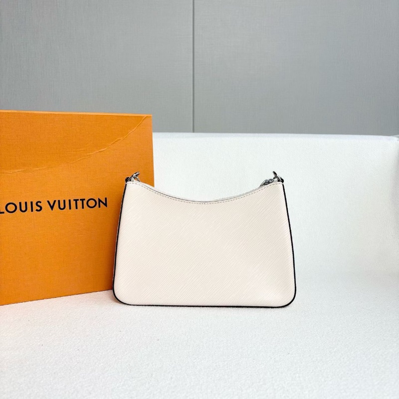 LV水波紋Marelle腋下包芯片款 奶昔白銀扣 25*17*7.5 99新配件盒子塵袋購證子袋-8