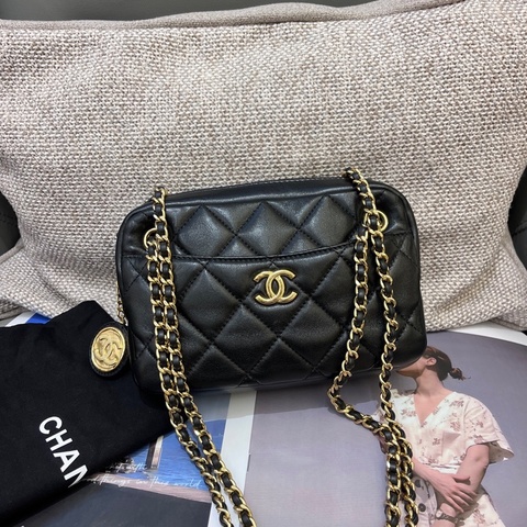 Chanel香奈兒黑金24K金幣相機包小號芯片款