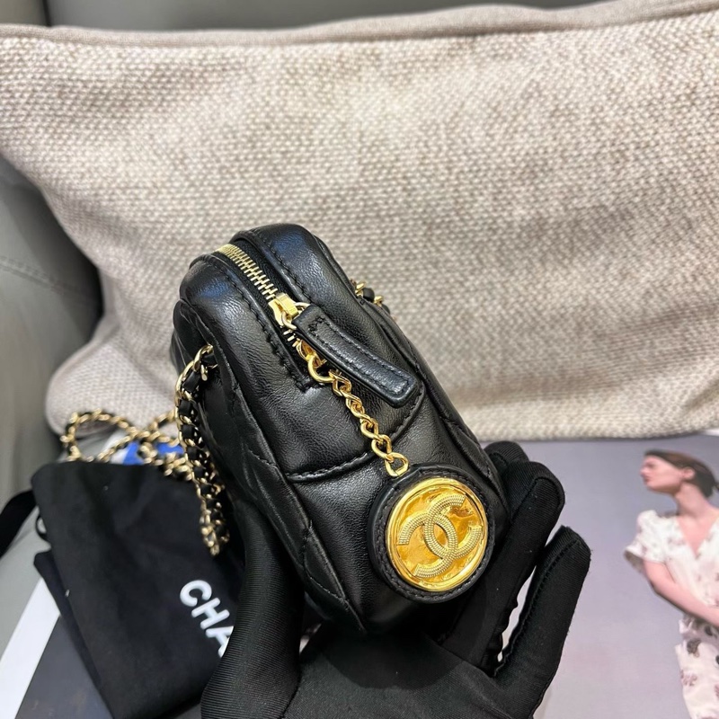 Chanel香奈兒黑金24K金幣相機包小號芯片款-2