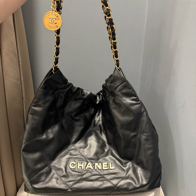 Chanel 香奈兒 22bag 中號 黑金配白字-2